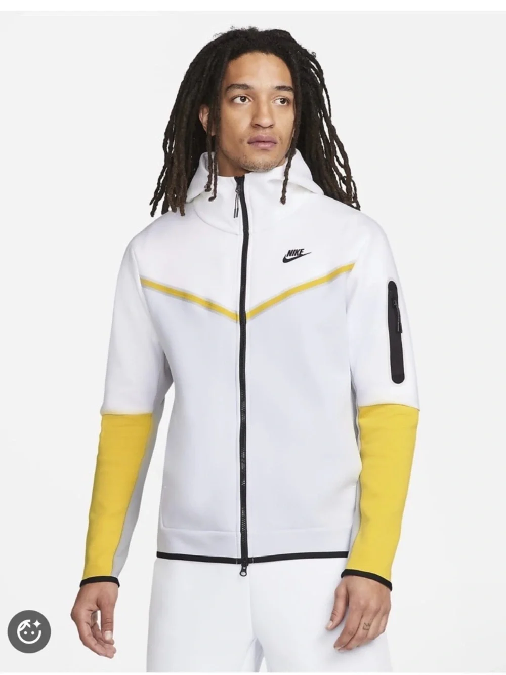 Nike White Hooded Windbreaker with Yellow Sleeve and Chest Accents